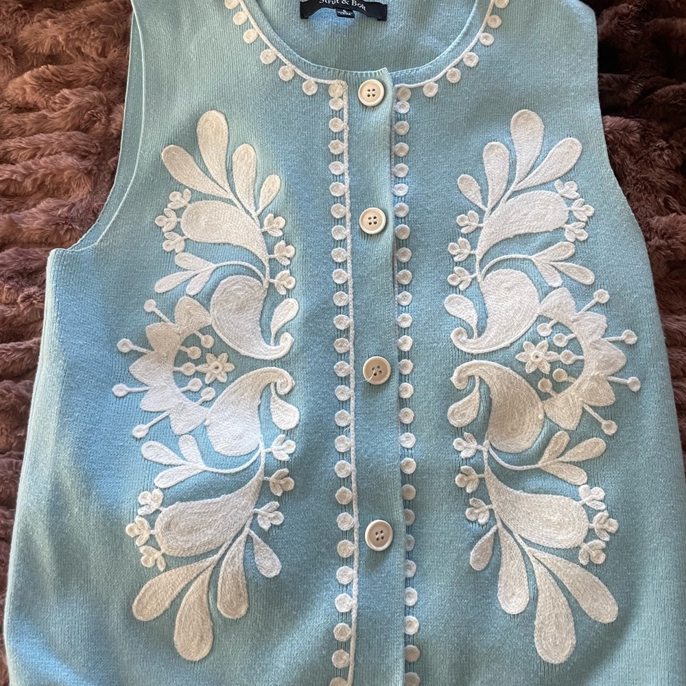 Janie & Jack Mint Blue Embroidered Button-Down Top
